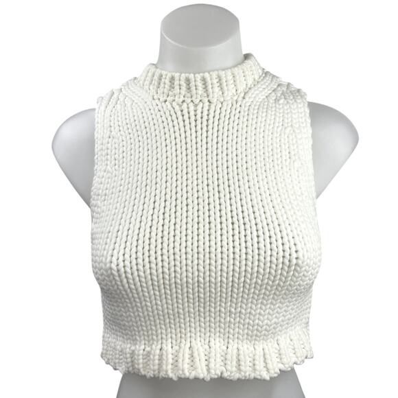 Zara White Sleeveless Mock Neck Crochet Knit Crop Sweater Vest Tank Top Size S - Picture 1 of 4